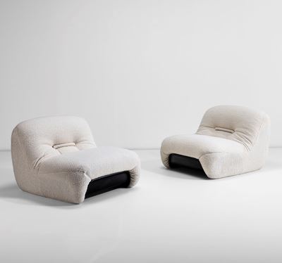 Due poltrone mod. Malù, 1969, struttura in ABS e poliuretano espanso, rivestimento in tessuto