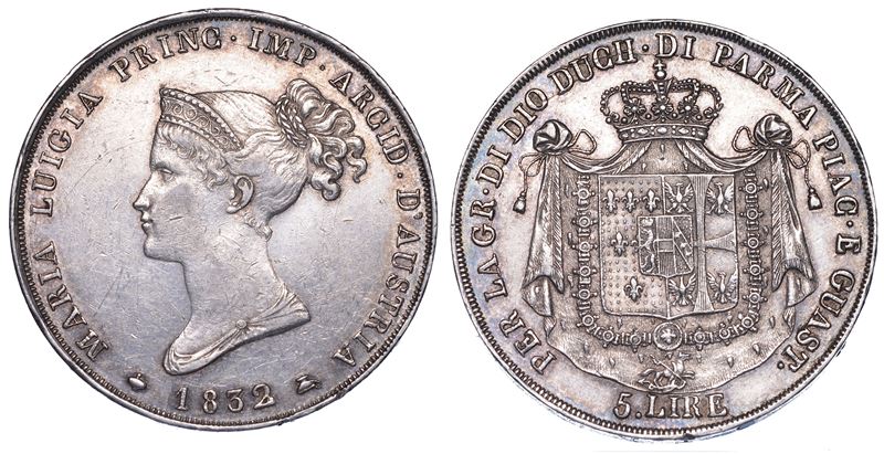 PARMA. MARIA LUIGIA D'AUSTRIA, 1815-1847. 5 Lire 1832.  - Auction Numismatics - Cambi Casa d'Aste