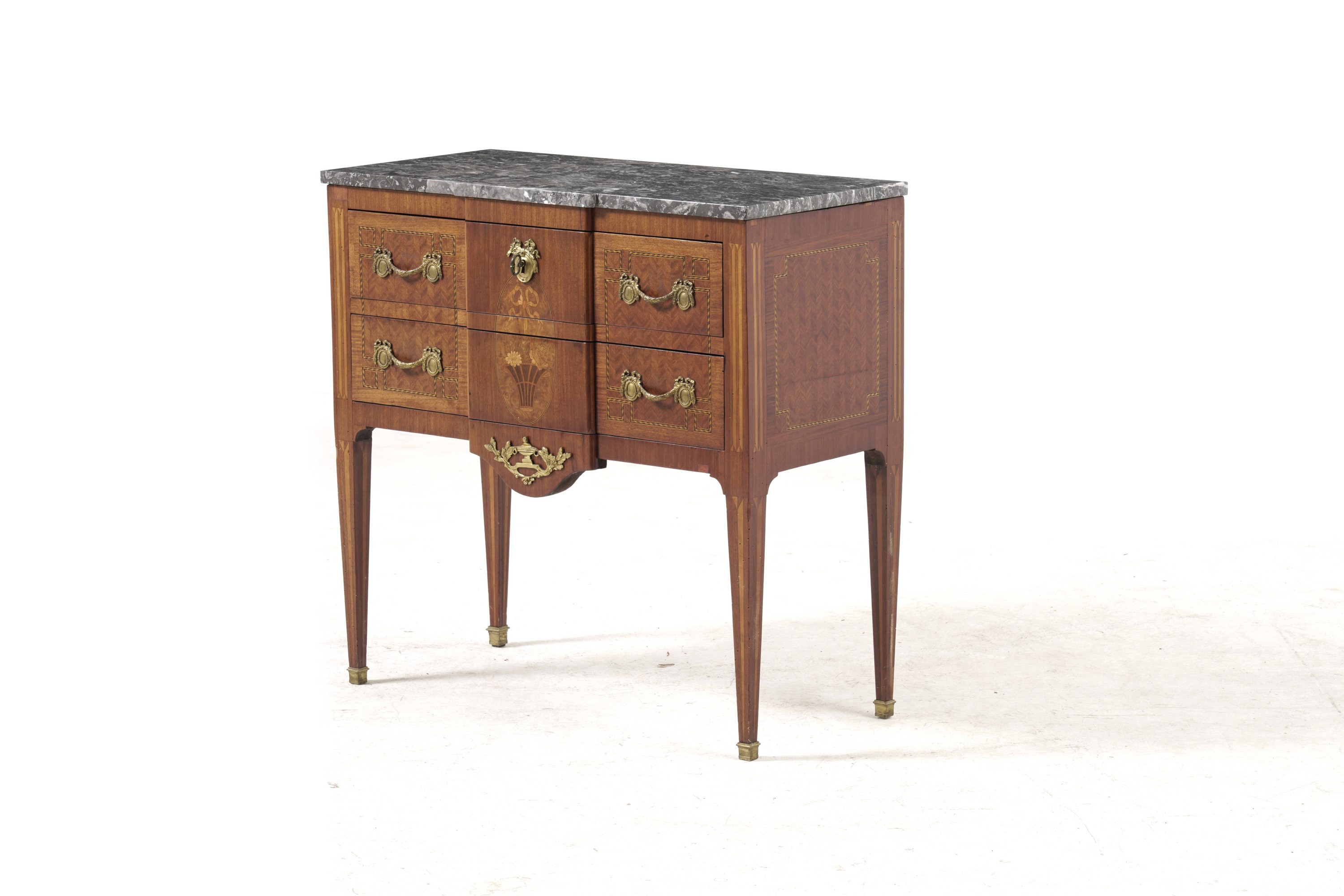Commode Lastronata ed Intarsiata in Varie Essenze. Francia, XIX Secolo