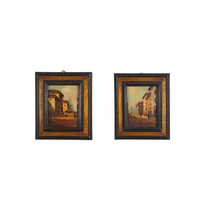 Pittore del XIX-XX Secolo Coppia di Vedute Cittadine