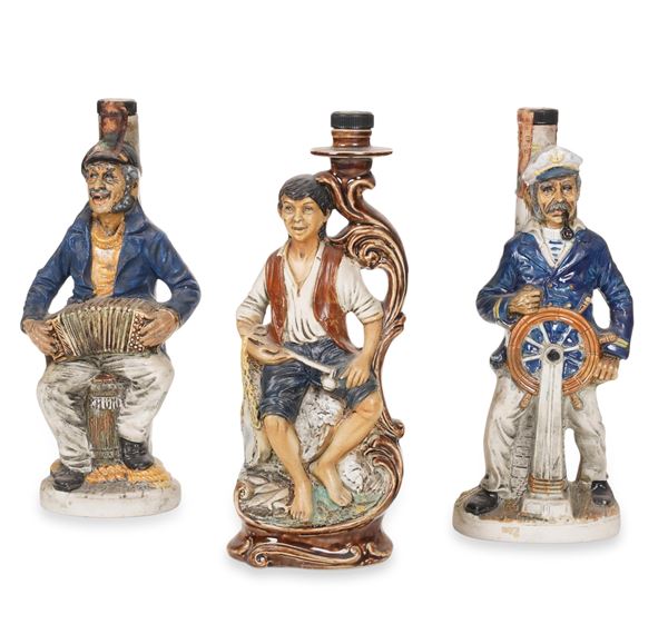 Tre bottiglie scultoree. Italia, anni '70 del Novecento. 