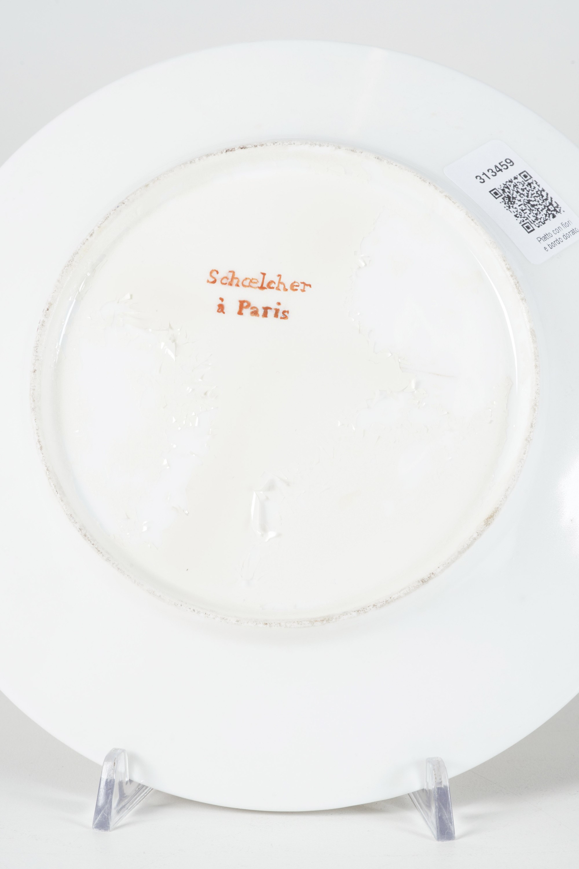 Piatto in Porcellana con Fiori e Bordo Dorato. Scælcher À Paris, XX Secolo