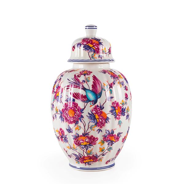 Vaso in porcellana con decoro a fiori e uccelli
