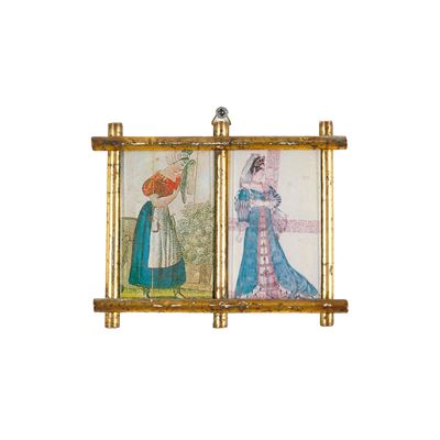 Due Stampe con Figure Femminili in Cornice