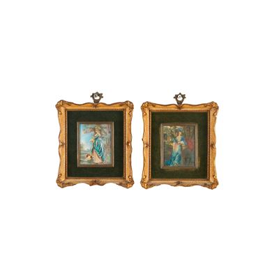 Coppia di Miniature con Ritratti Femminili di Gusto Settecentesco