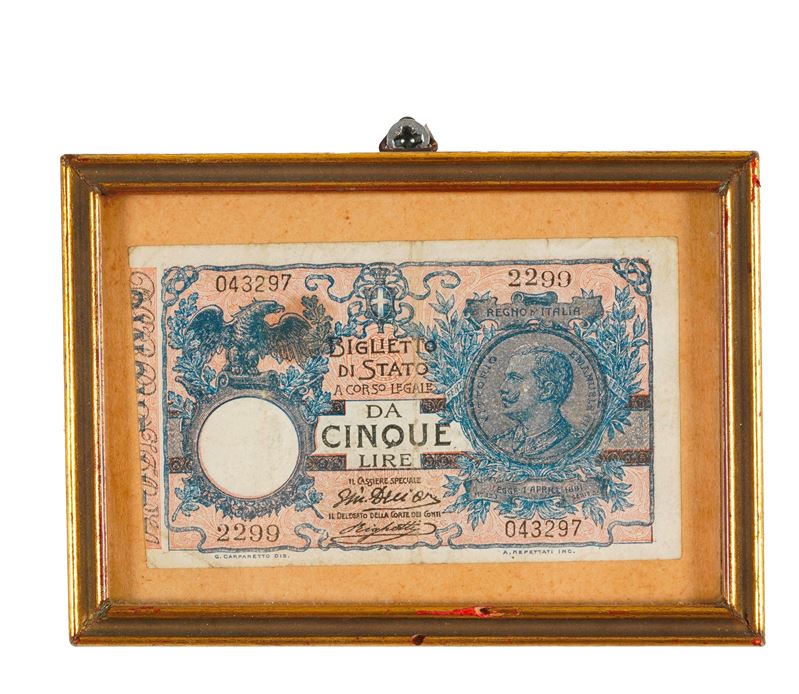 Banconota da cinque lire del Regno d'Italia  - Auction Antiques - Cambi Casa d'Aste