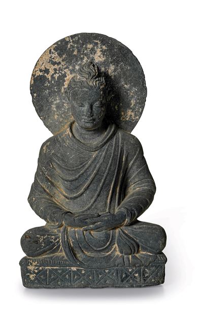 Figura di Buddha Amitayus Scolpita in Pietra, Gandhara, II Secolo