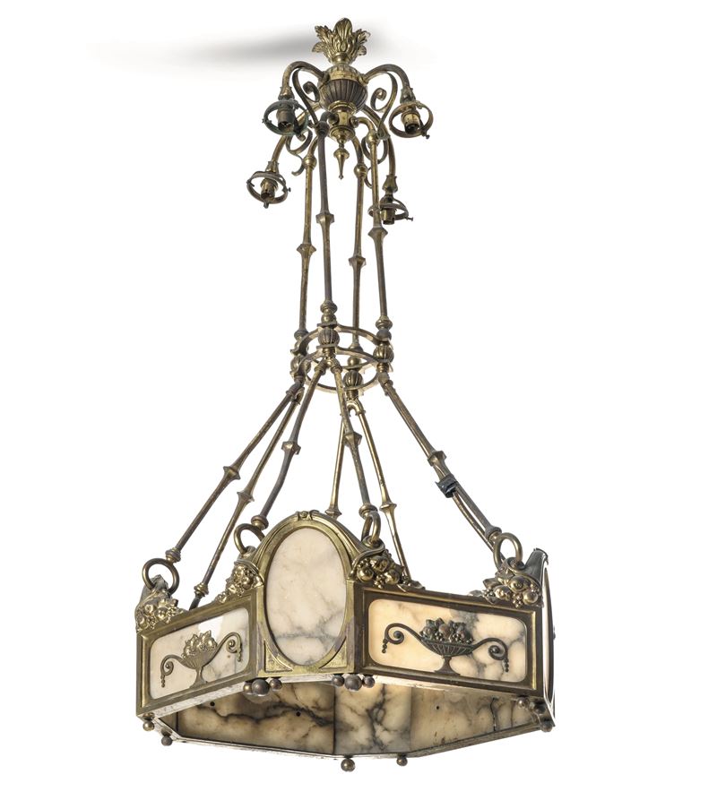 Lampadario Art Nouveau. Francia, XX secolo  - Asta Sei Secoli di Arti e Arredi - III - Cambi Casa d'Aste