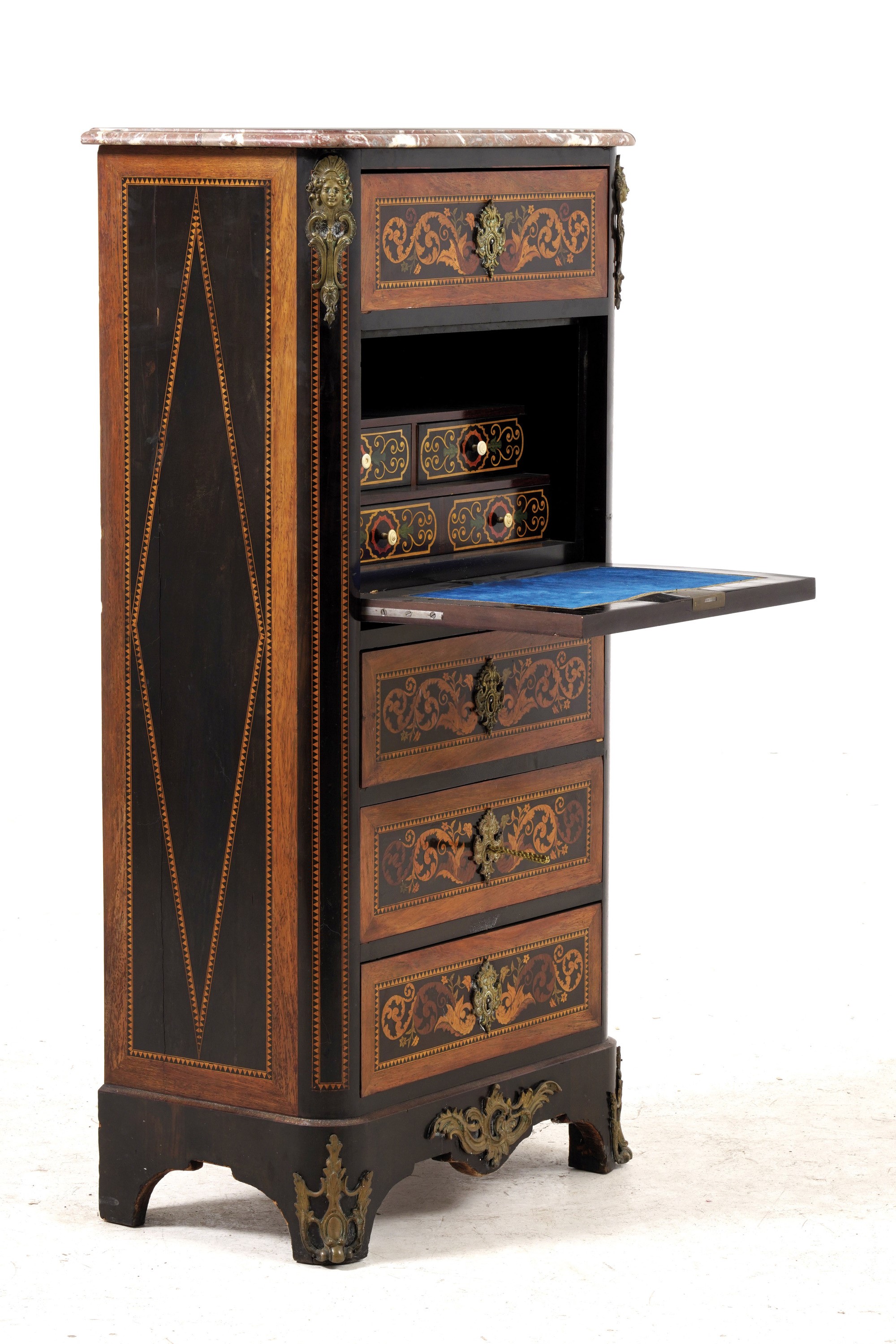 Secretaire Lastronato, Intarsiato e Filettato. XX Secolo