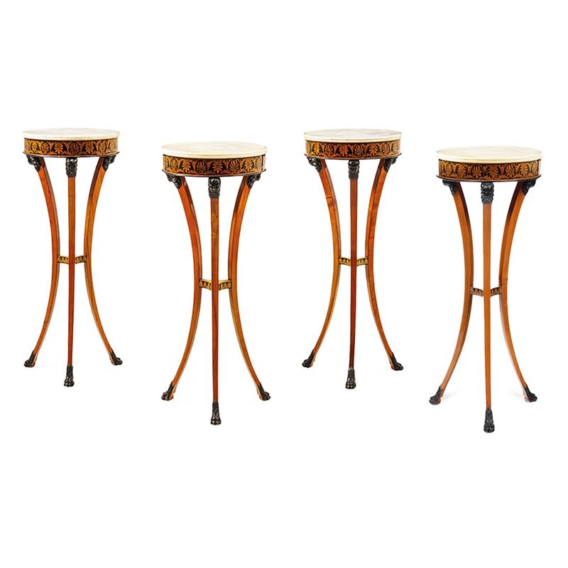 Gruppo di quattro gueridons lastronati e intarsiati. XIX secolo  - Auction Six Centuries of Arts and Furnitures - III - Cambi Casa d'Aste