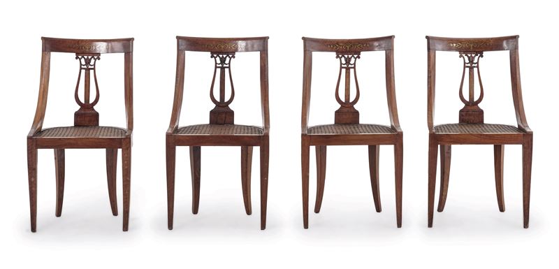 Gruppo di quattro sedie a gondola. XIX secolo  - Asta Sei Secoli di Arti e Arredi - III - Cambi Casa d'Aste