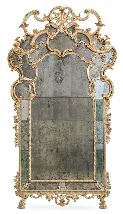 Grande Specchiera in Legno Laccato e Dorato. Piemonte, XVIII Secolo