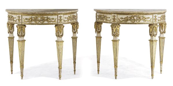Coppia di consolles demilune. Piemonte, inizio XIX secolo