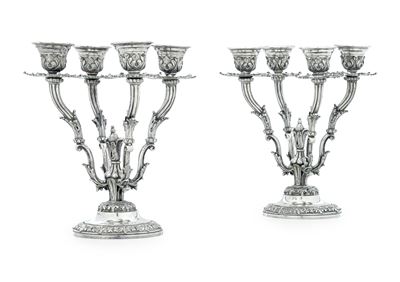 Coppia di Candelabri. Argenteria Milanese del XX Secolo, Argentiere Giuseppe Silva