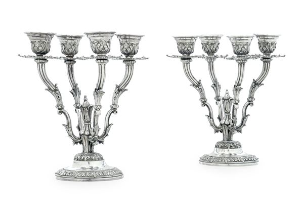 Coppia di candelabri. Argenteria milanese del XX secolo, argentiere Giuseppe Silva