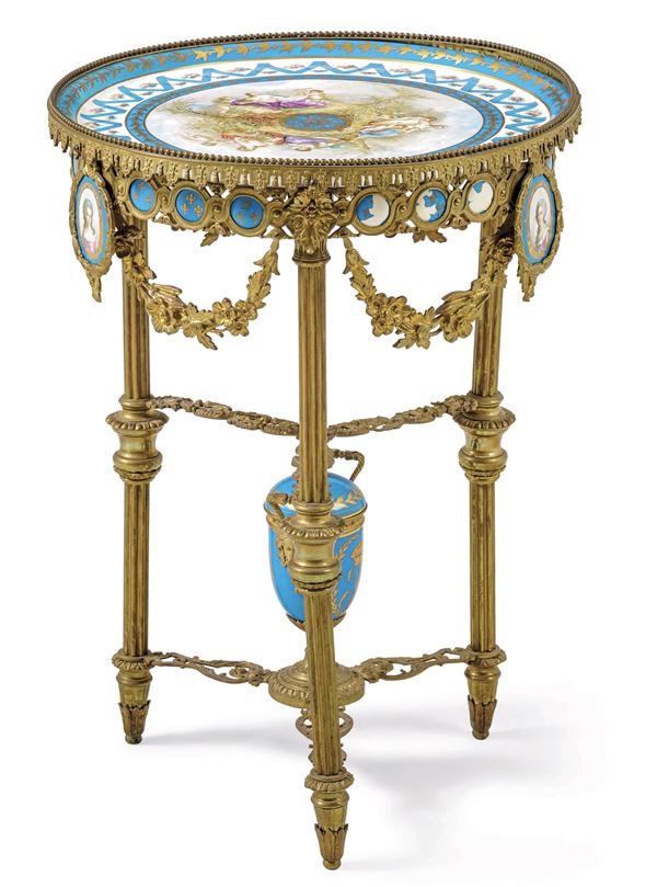Gueridon in bronzo e porcellana. Francia, seconda metà XIX secolo