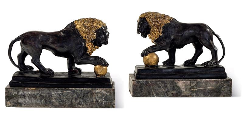 Coppia di leoni. Scultore del XIX-XX secolo  - Asta Sei Secoli di Arti e Arredi - III - Cambi Casa d'Aste