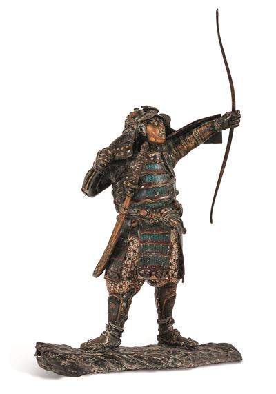 Figura di Guerriero a Smalti Policromi Cloisonné, Giappone, XIX Secolo