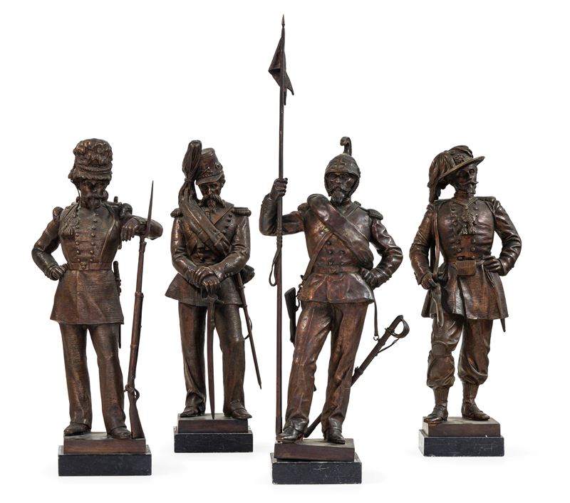 Carlo Marochetti : Granatiere, lanciere, bersagliaere e artigliere (Dal monumento a Carlo Alberto Duca di Savoia)  - Auction 19th-20th Century Paintings and Sculptures - II - Cambi Casa d'Aste