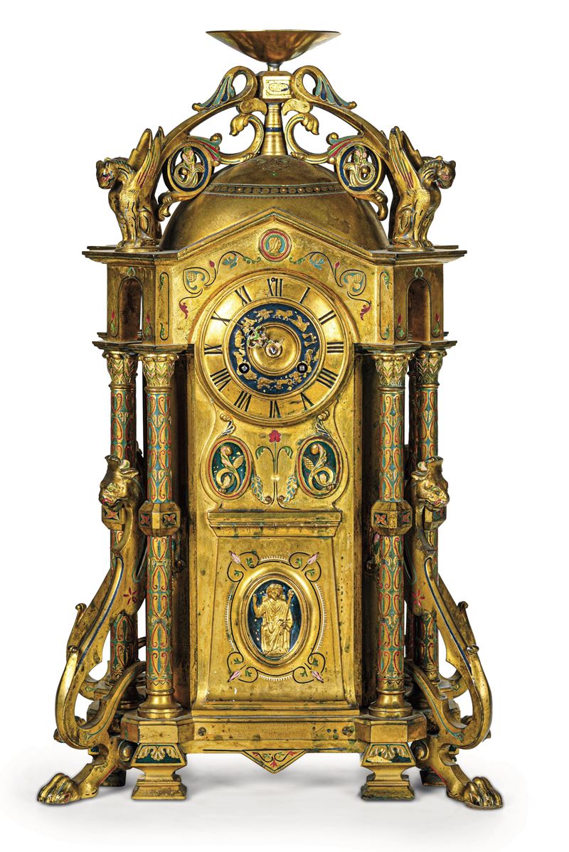 Pendola da tavolo in bronzo dorato. XIX secolo  - Auction Six Centuries of Arts and Furnitures - III - Cambi Casa d'Aste
