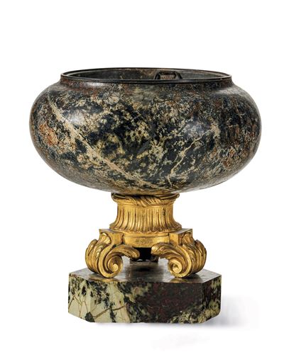 Incensiere Globulare in Marmo e Bronzo Dorato. XIX-XX Secolo