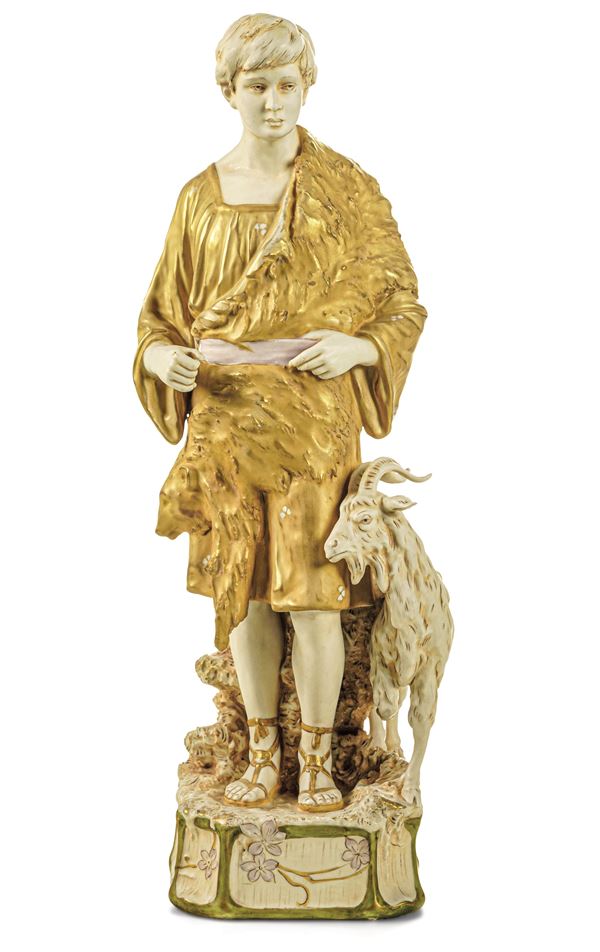 Grande figura di pastore e capra Repubblica Ceca, Manifattura Royal Dux, 1900 circa 