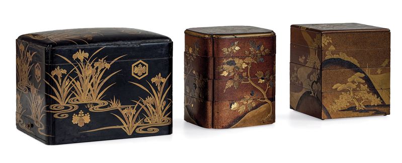 Lotto composto di tre scatole in legno laccato raffigurante paesaggi, Giappone, periodo Meiji (1868-1912)  - Auction Six Centuries of Arts and Furnitures - III - Cambi Casa d'Aste