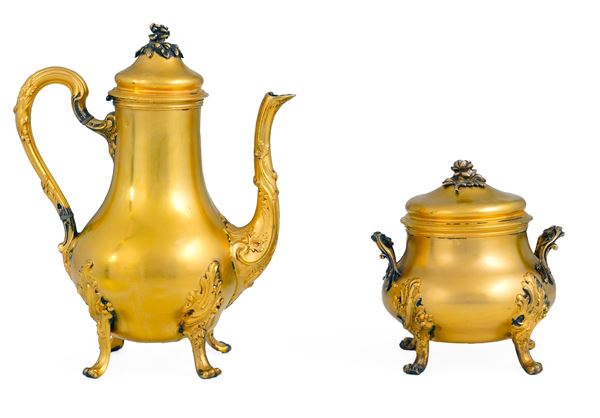 Teiera e zuccheriera. Francia XX secolo, marchio dell'argentiere non identificato