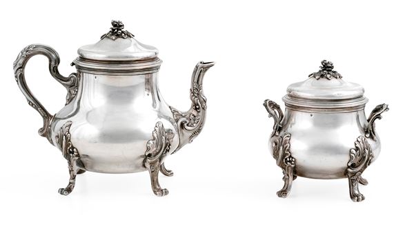 Teiera e zuccheriera. Francia XIX-XX secolo, marchio di importazione Argenteria F.Tornotti Torino