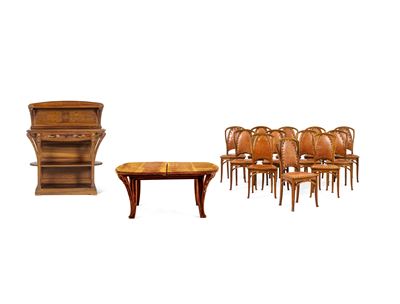 Francia 1900 Ca Sala da Pranzo "chicorée" Formata da Tavolo, Credenza e Dodici Sedie