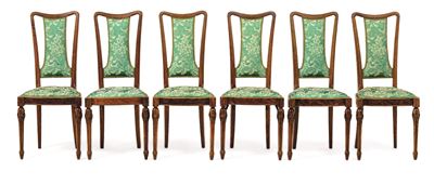 Sei Sedie Liberty in Legno Intagliato. XX Secolo
