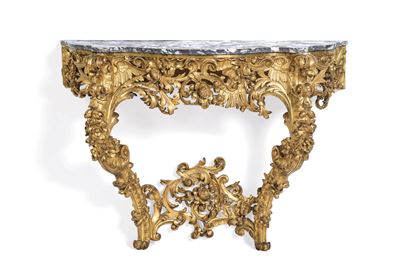 Consolle in Legno Riccamente Intagliato e Dorato. XIX Secolo