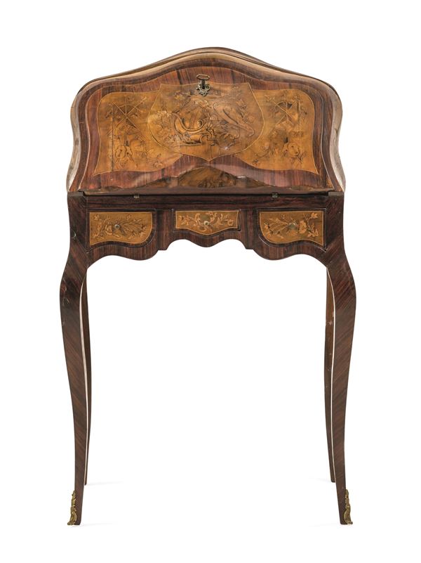 Scrittoietto Napoleone III lastronato e intarsiato. XIX secolo