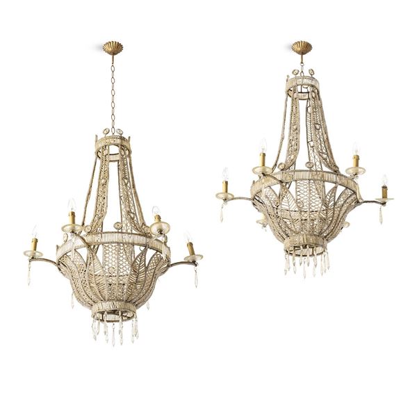 Coppia di lampadari a mongolfiera. XIX-XX secolo