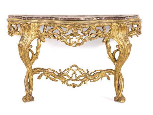 Consolle in legno dorato. XIX-XX secolo