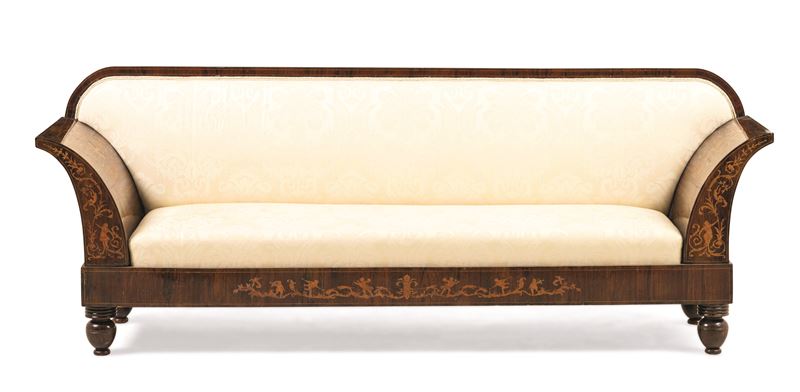 Grande divano lastronato e intarsiato Carlo X. XIX secolo  - Auction Six Centuries of Arts and Furnitures - III - Cambi Casa d'Aste