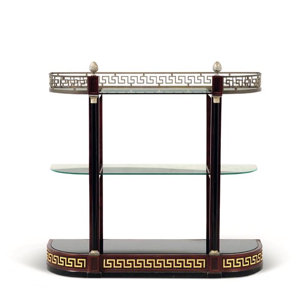 Libreria console in mogano e ottone. XX secolo