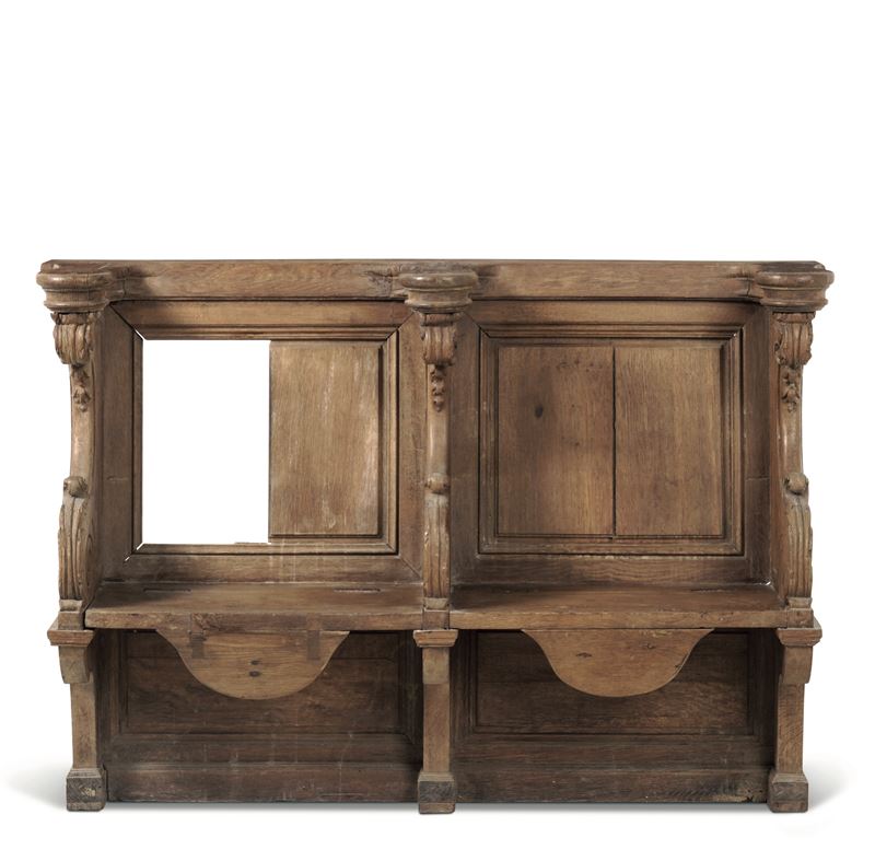 Due panche da coro in noce scolpito. XVIII secolo  - Auction Six Centuries of Arts and Furnitures - III - Cambi Casa d'Aste