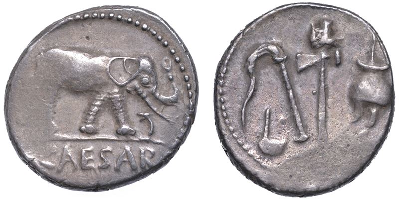 GIULIO CESARE, +44. Denario, anni 49-48 a.C. Zecca itinerante.  - Auction Numismatics - Cambi Casa d'Aste