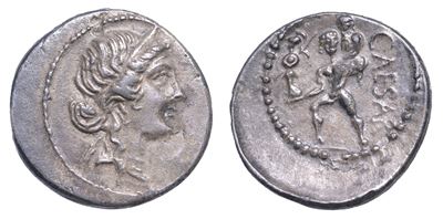 Giulio Cesare, +44. Denario, Anni 47-46. Africa.
