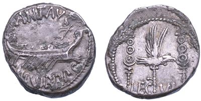 Antonia. Denario, Anni 32-31 a.C. Zecca al Seguito di Marc’antonio.