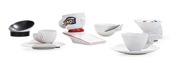 Cinque tazze artistiche Germania, Manifattura Rosenthal, ultimo quarto del XX secolo 