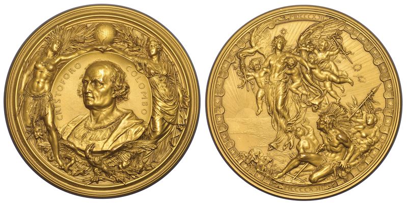 GENOVA. IV CENTENARIO DELLA SCOPERTA DELL’AMERICA. Medaglione in bronzo dorato 1892.  - Asta Numismatica - Cambi Casa d'Aste