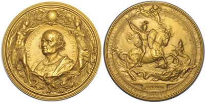 Genova. Conferenza Internazionale di Genova. Medaglione in Bronzo Dorato 1922.