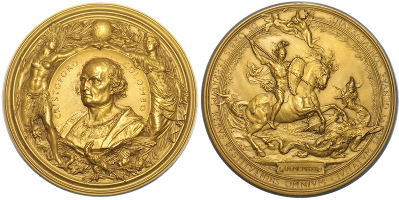 GENOVA. CONFERENZA INTERNAZIONALE DI GENOVA. Medaglione in bronzo dorato 1922.  - Asta Numismatica - Cambi Casa d'Aste