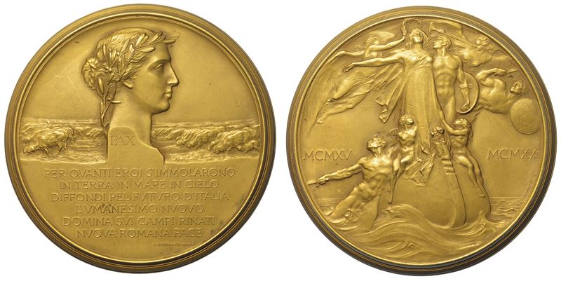 REGNO D’ITALIA. EPOCA DI VITTORIO EMANUELE III DI SAVOIA, 1900-1946. Medaglia in bronzo dorato 1920.  - Auction Numismatics - Cambi Casa d'Aste