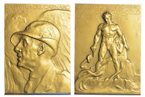 REGNO D’ITALIA. GABRIELE D’ANNUNZIO, 1863-1938. Placchetta in bronzo dorato 1921.