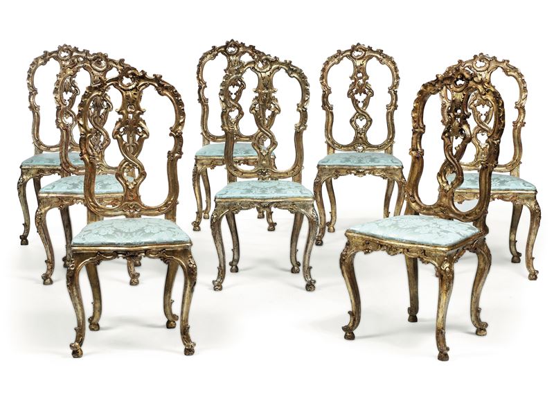 Gruppo di otto sedie Rococò. Venezia, XIX secolo  - Auction Six Centuries of Arts and Furnitures - III - Cambi Casa d'Aste