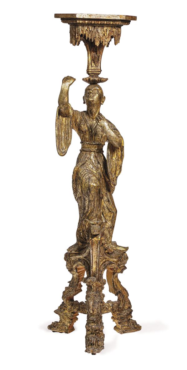 Gueridon in legno scolpito e dorato a mecca. Venezia, XIX secolo