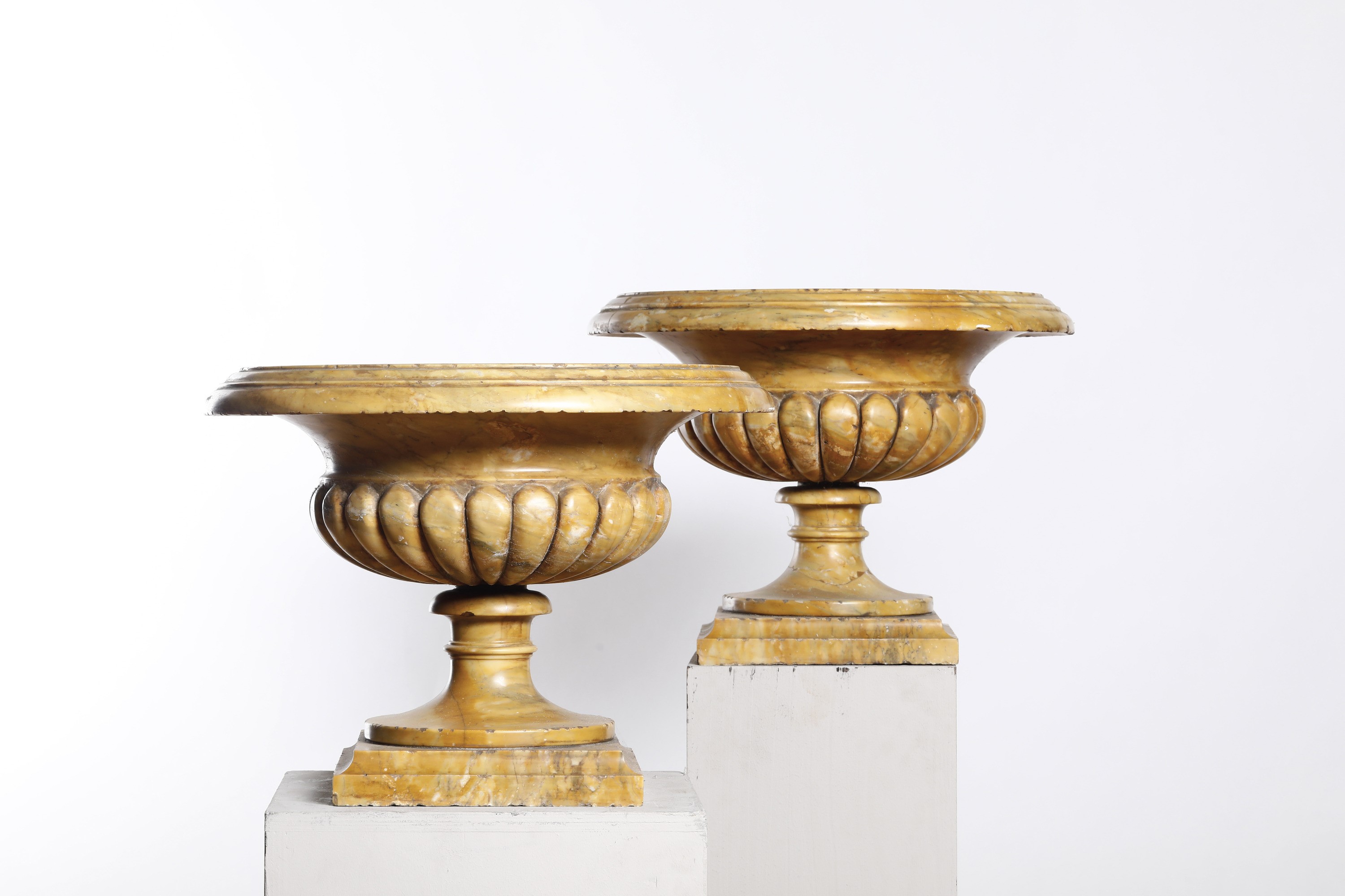 Coppia di Vasi a Tazza in Marmo Giallo. XIX-XX Secolo